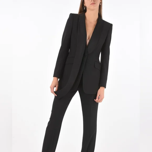 Alexander McQueen Single Breasted Blazer Silk Detailing